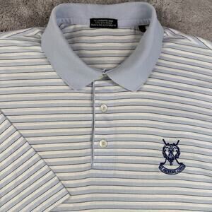 St Andrews Links Collection Polo L Blue White Stripe Marbas Made in Italy - EUC